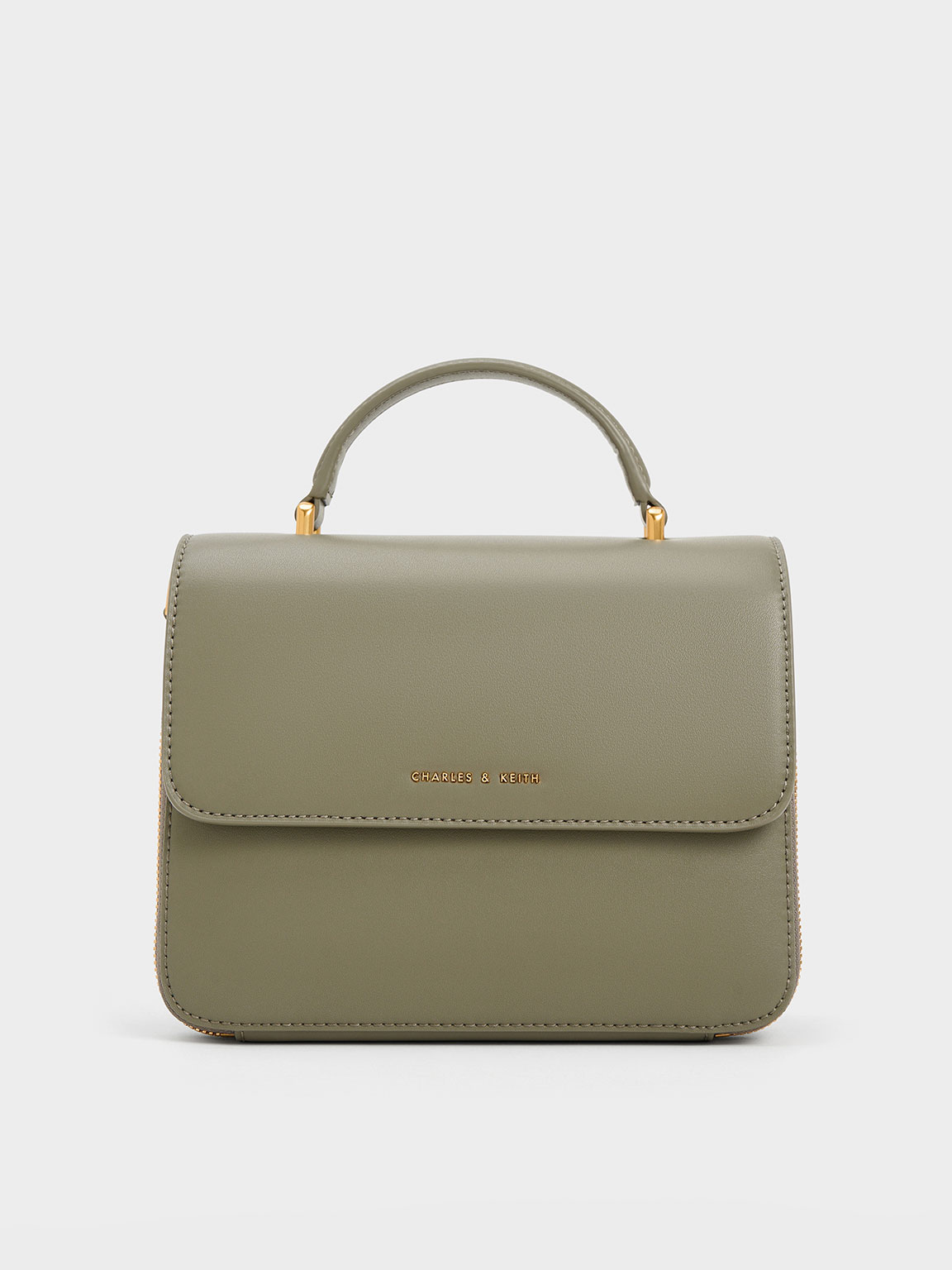 Khaki Front Flap Top Handle Bag CHARLES KEITH UK