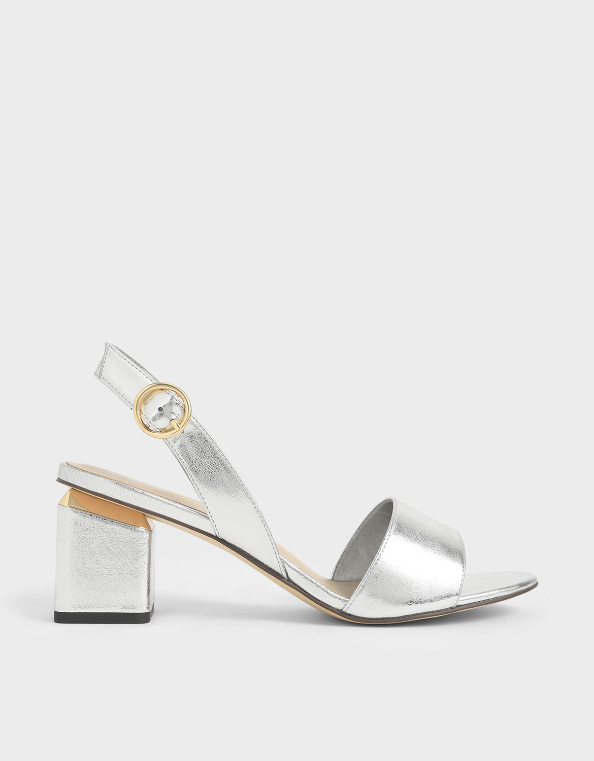 

Metallic Slingback Block Heels, Silver