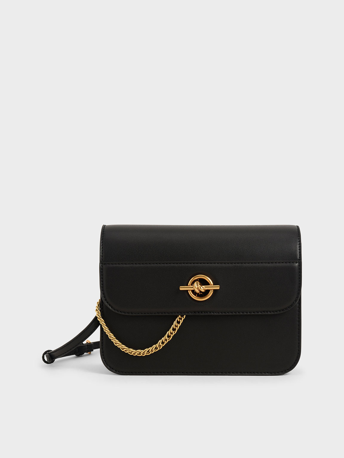 

Metallic Accent Chain Handle Bag, Black