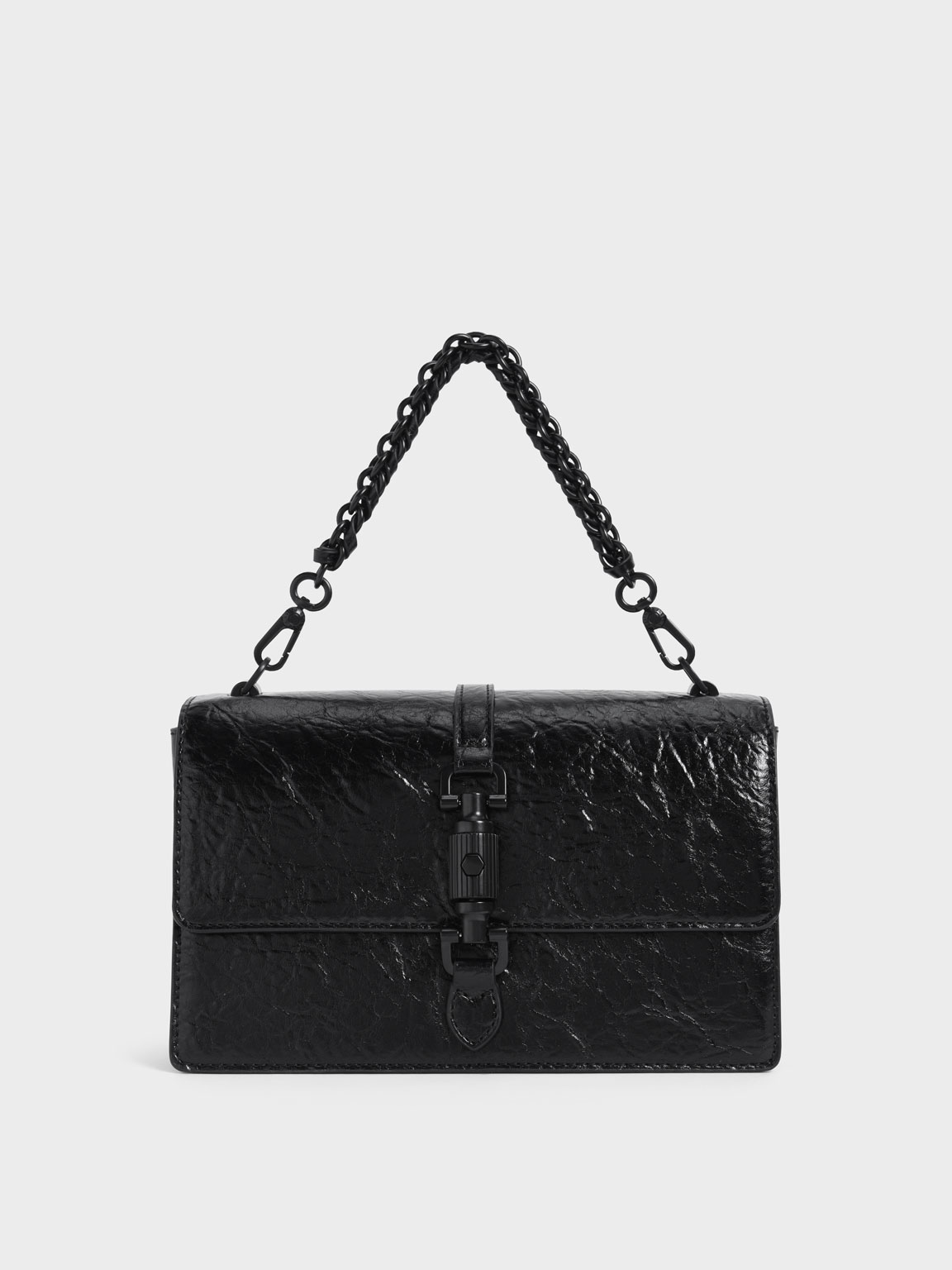 

Single Chain Handle Shoulder Bag, Matte black
