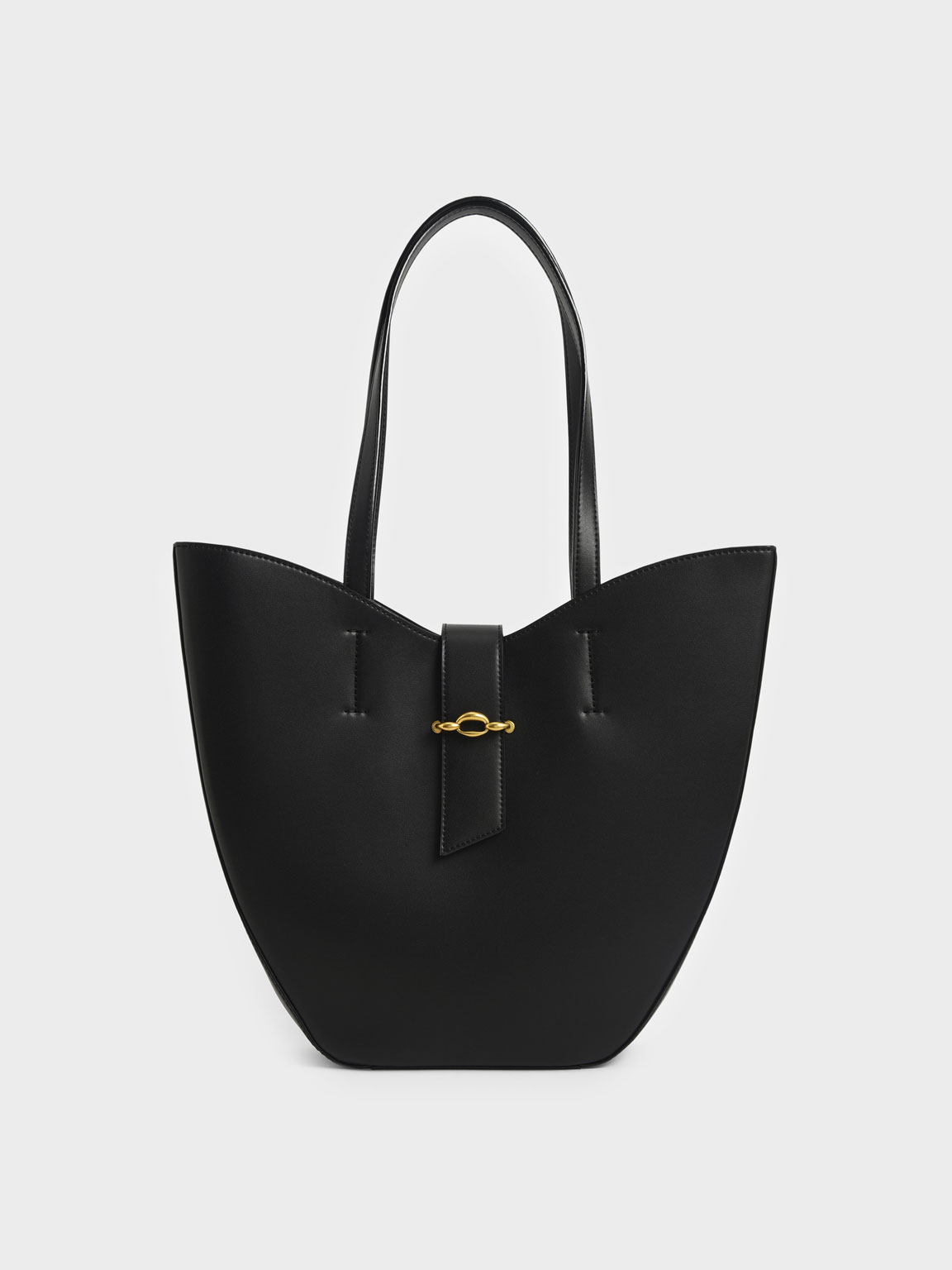 

Belt Buckle Strap Large Tote Bag, Black