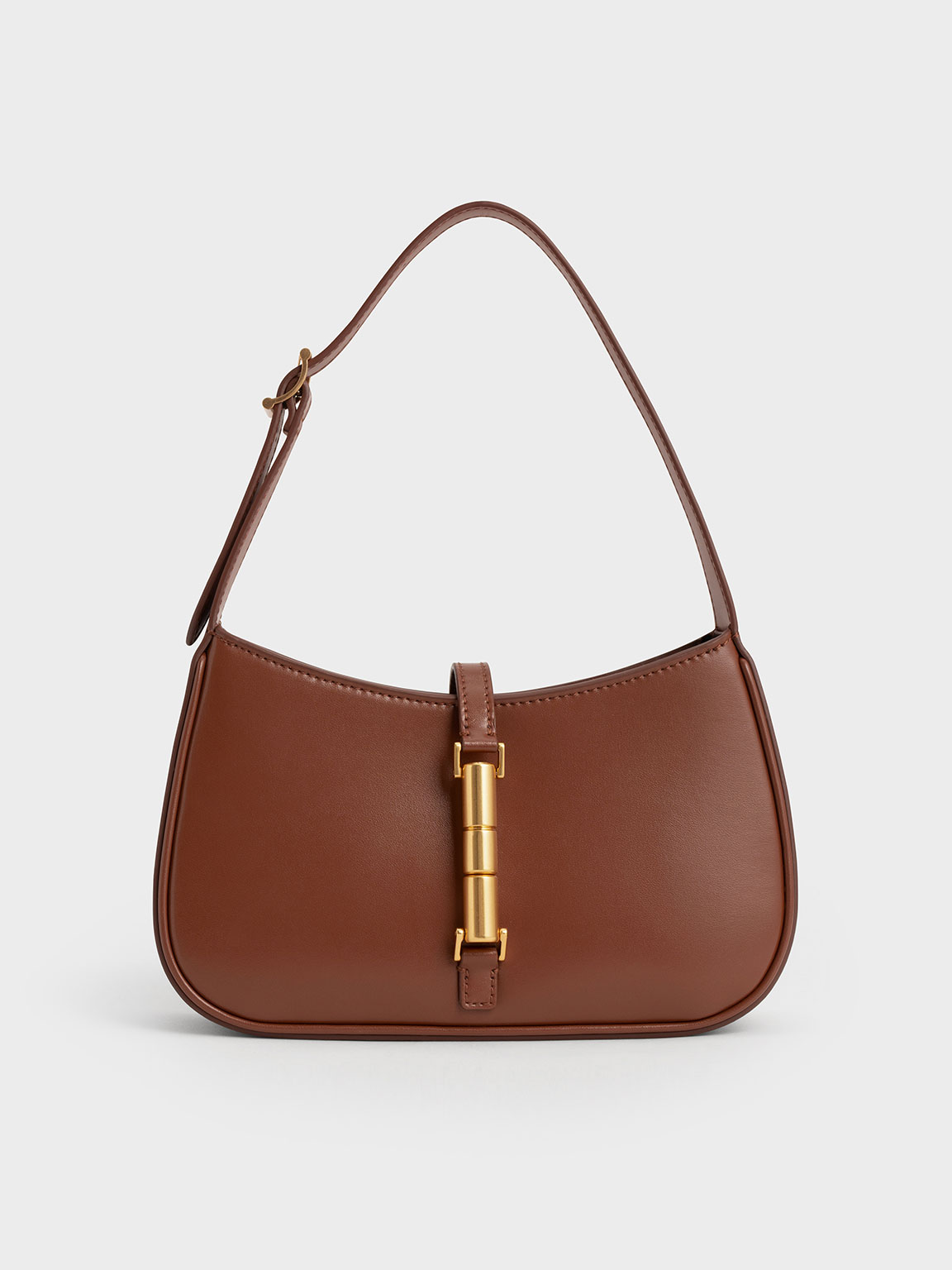 Brown Cesia Metallic Accent Shoulder Bag | CHARLES & KEITH UK