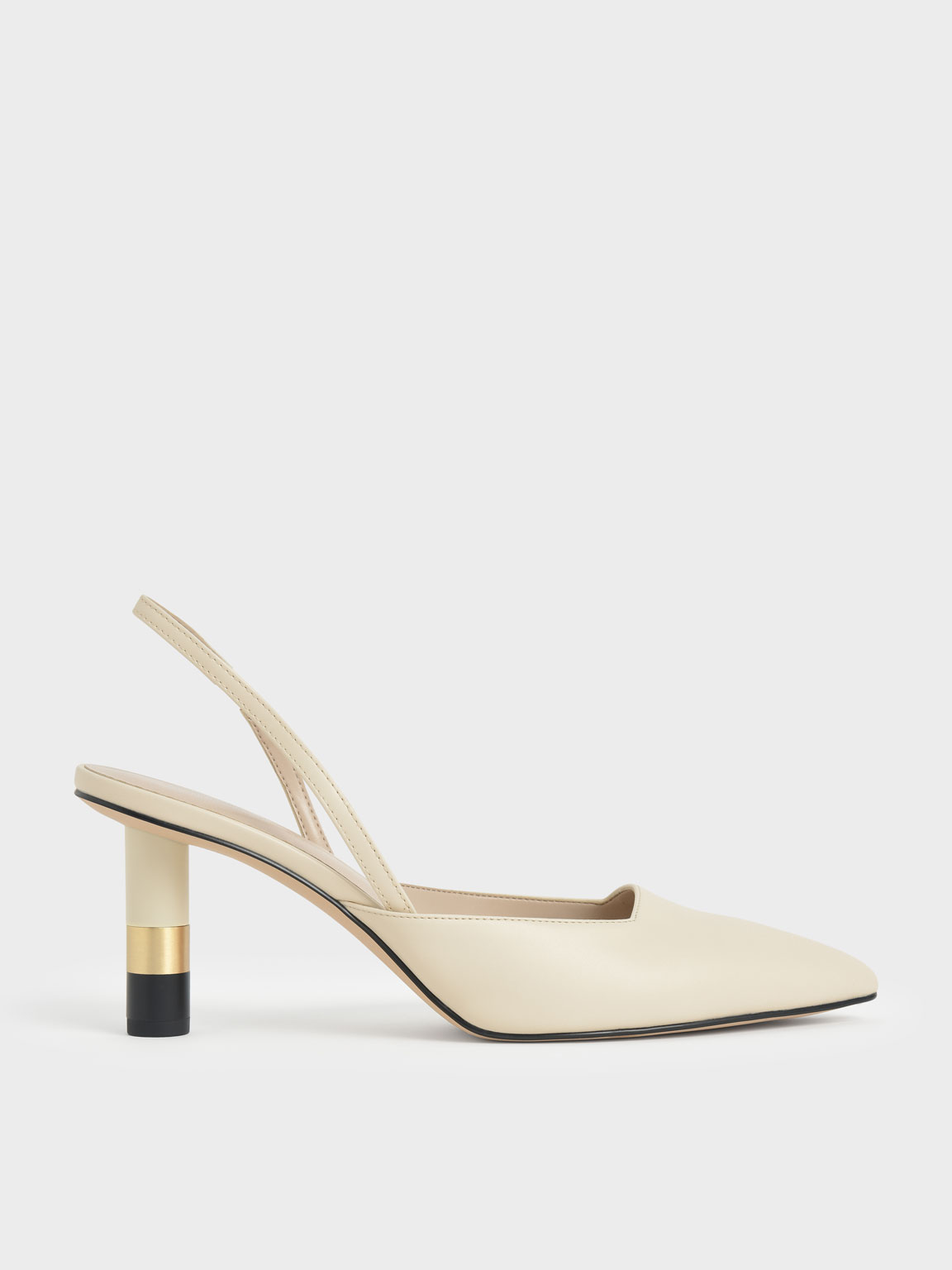 

Cylindrical Heel Slingback Pumps, Chalk
