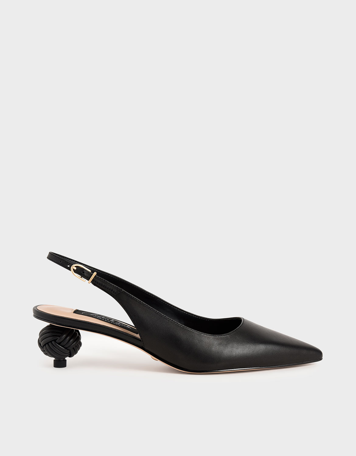 

Leather Sculptural Heel Slingback Pumps, Black