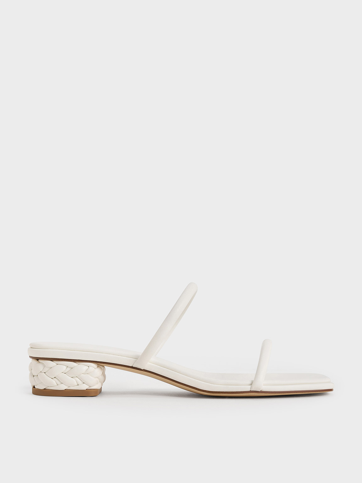 Shop Charles & Keith - Double-strap Braided-heel Mules In White