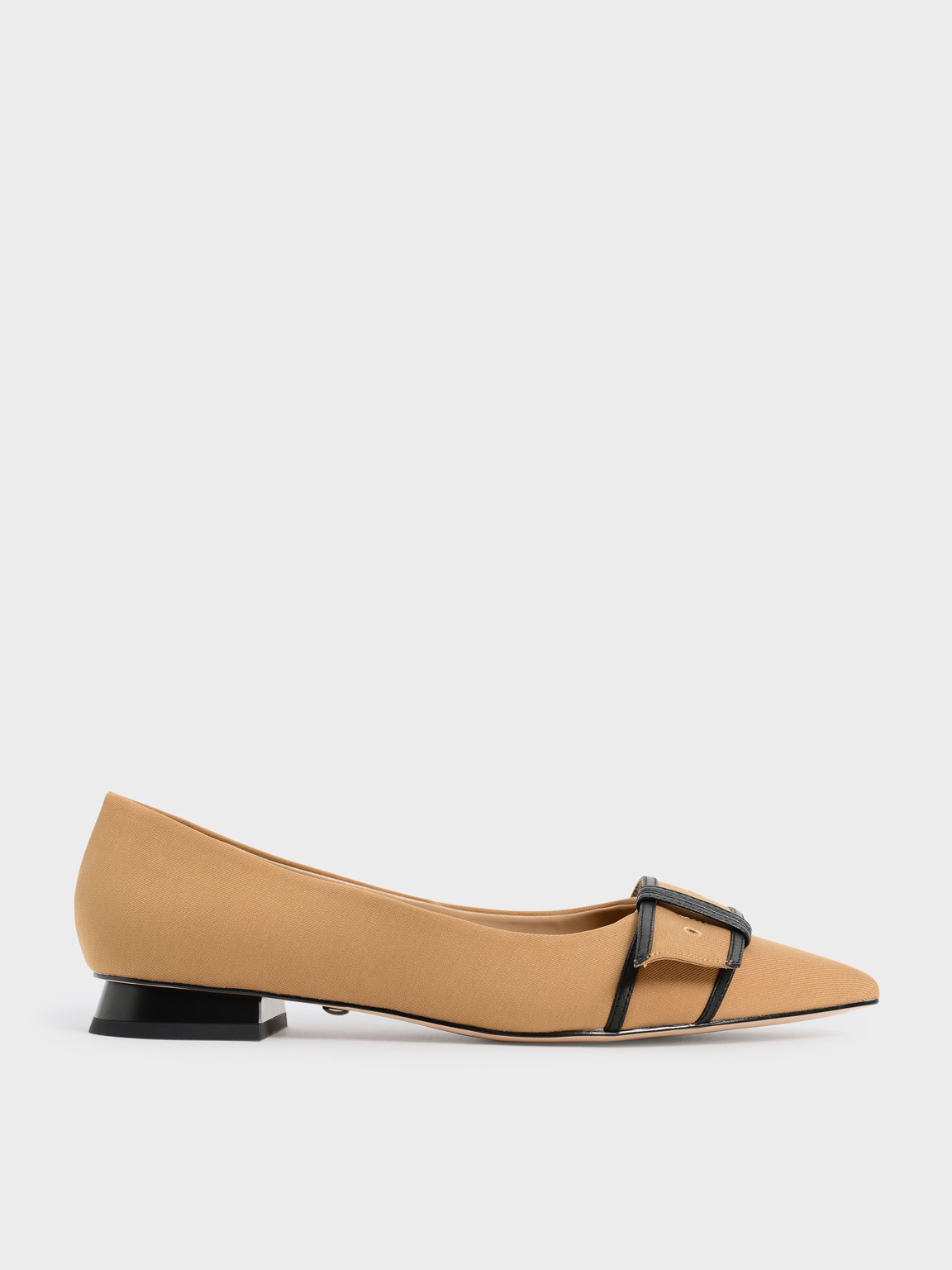 

Twill Eyelet-Embellished Ballerina Flats, Camel