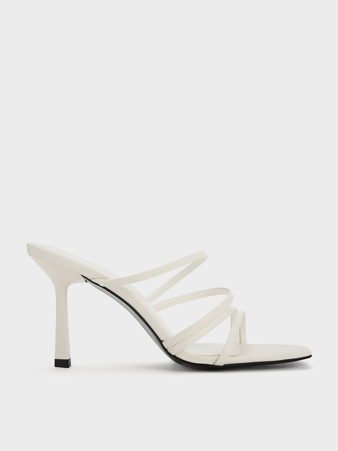 Charles & Keith Asymmetric Square-toe Heeled Mules In Cream