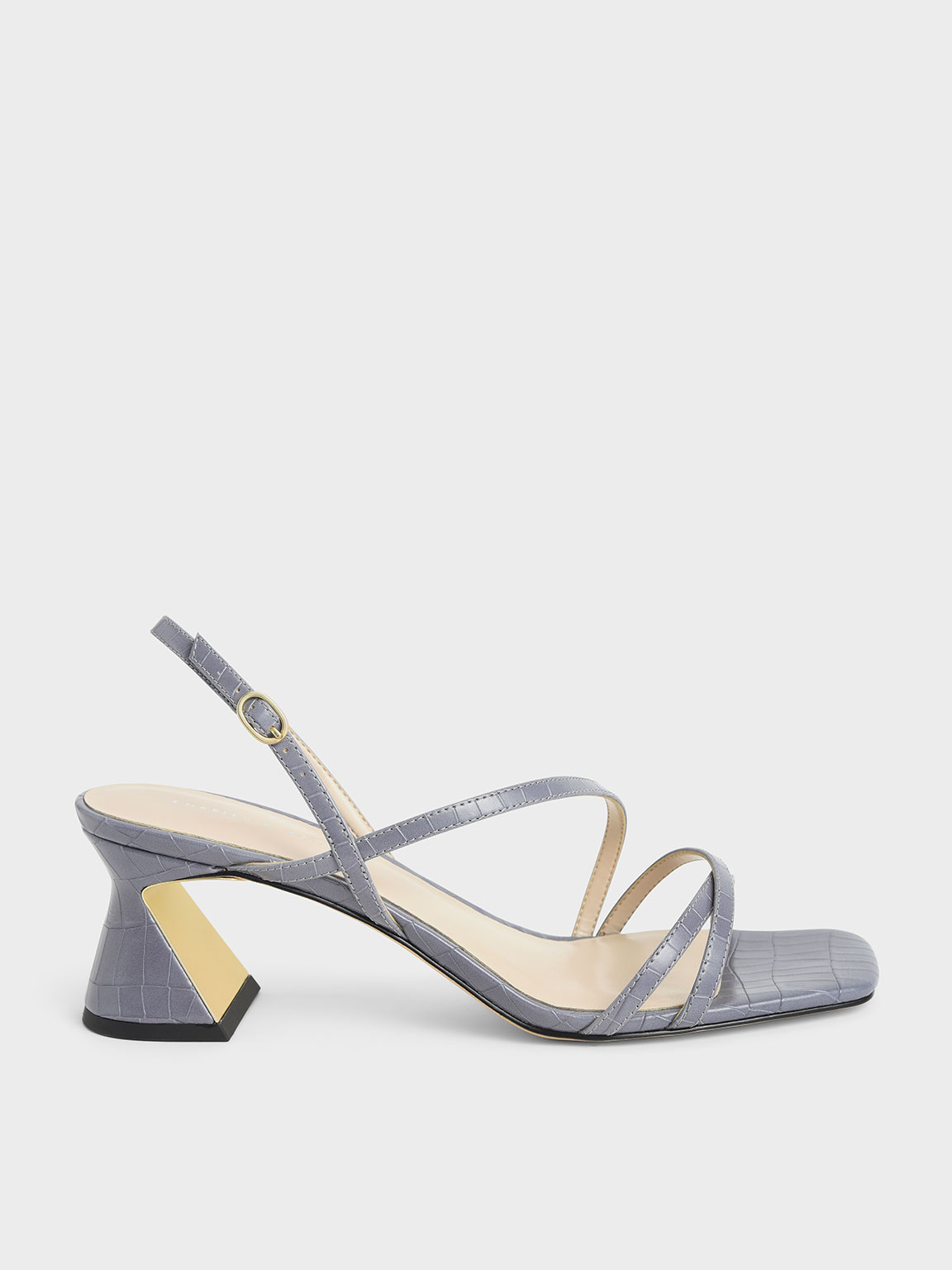

Croc-Effect Strappy Heeled Sandals, Animal print blue