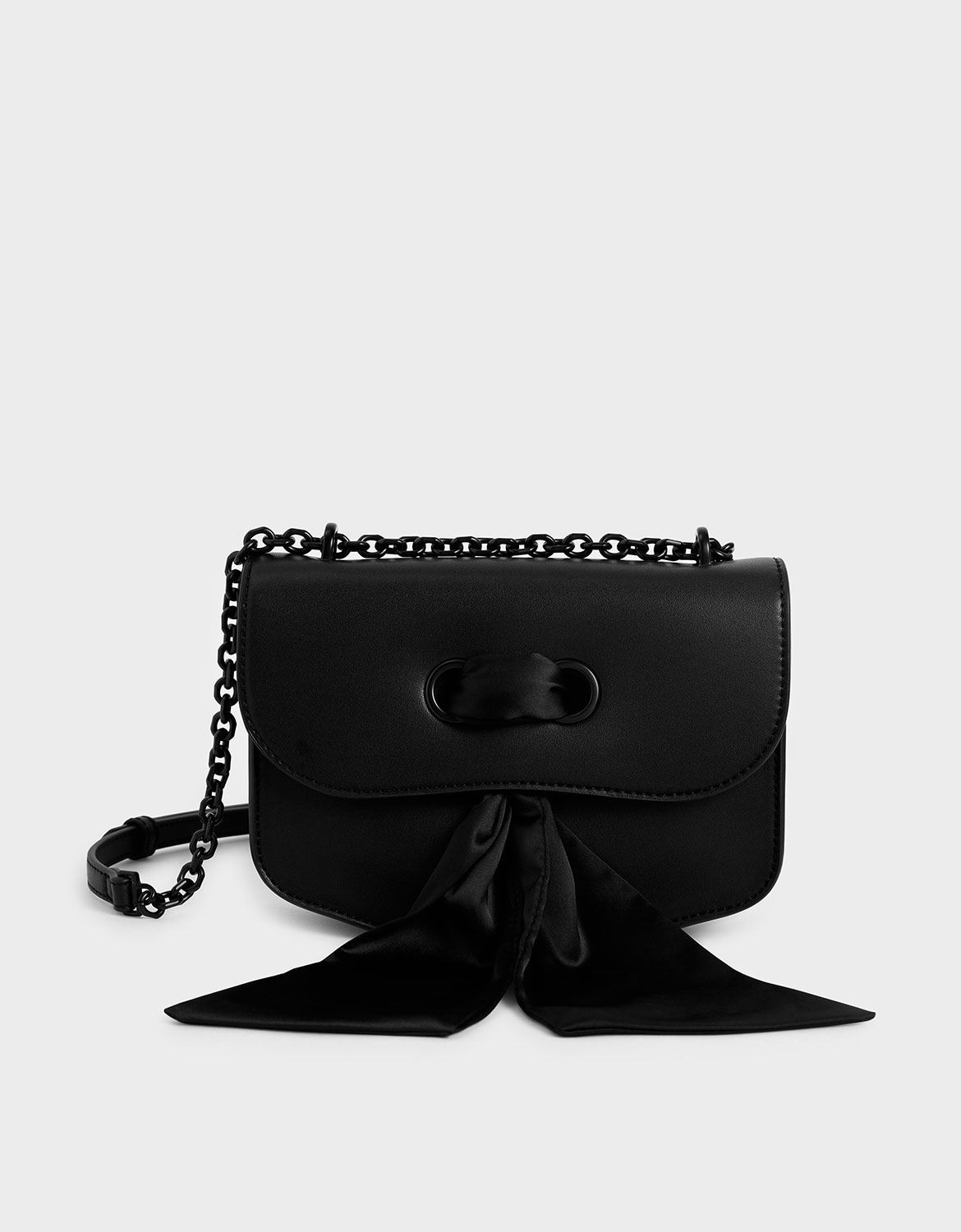 

Satin Scarf Double Strap Shoulder Bag, Ultra-matte black