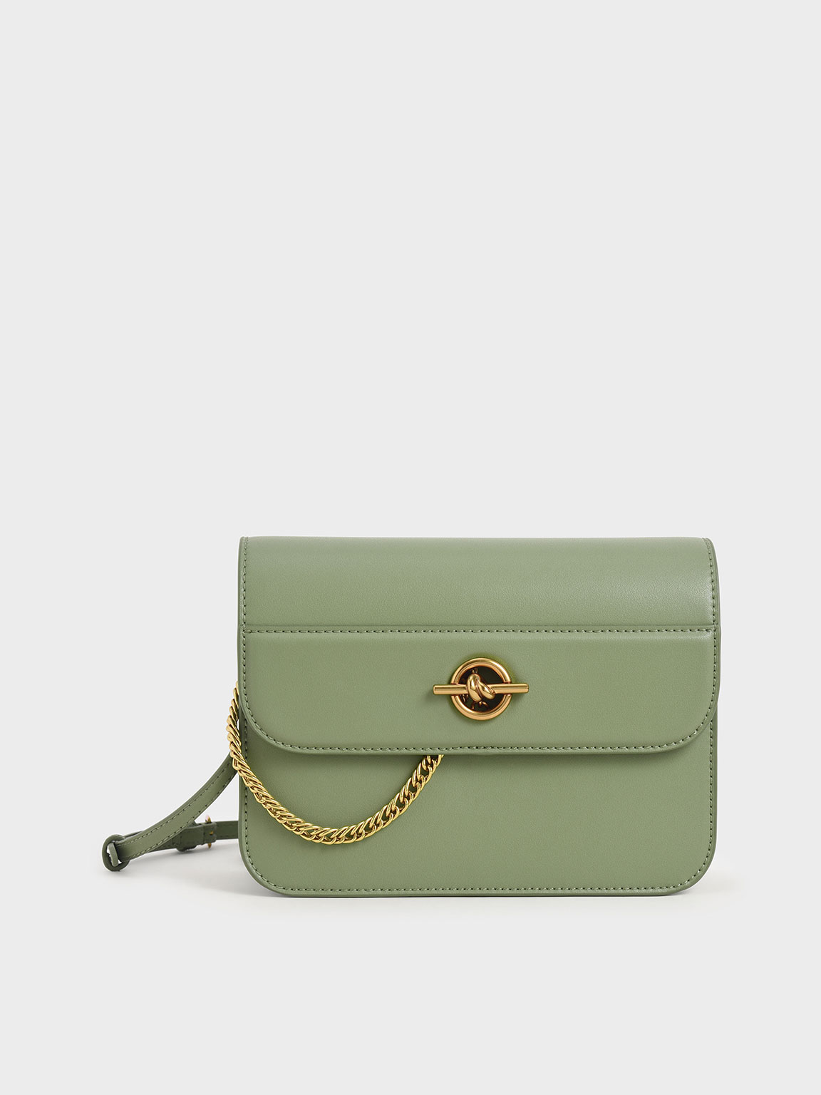 

Metallic Accent Chain Handle Bag, Sage green