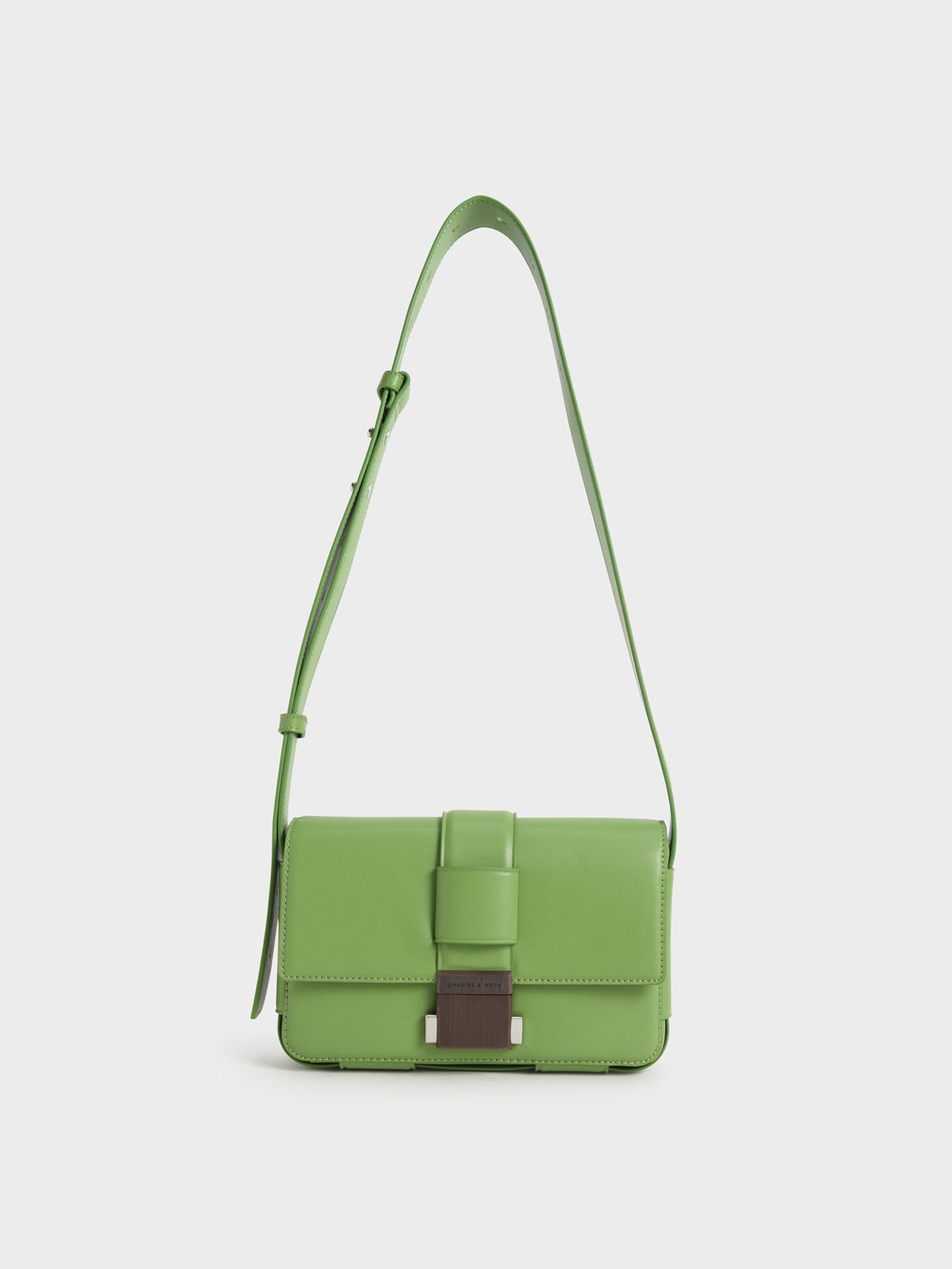 

Front Flap Push Lock Crossbody Bag, Green