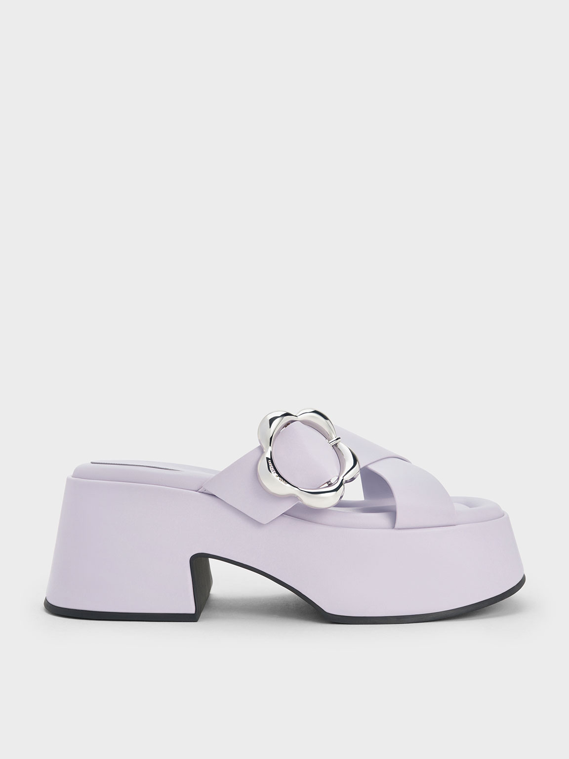 Charles & Keith Flower-buckle Crossover Platform Mules In Lilac