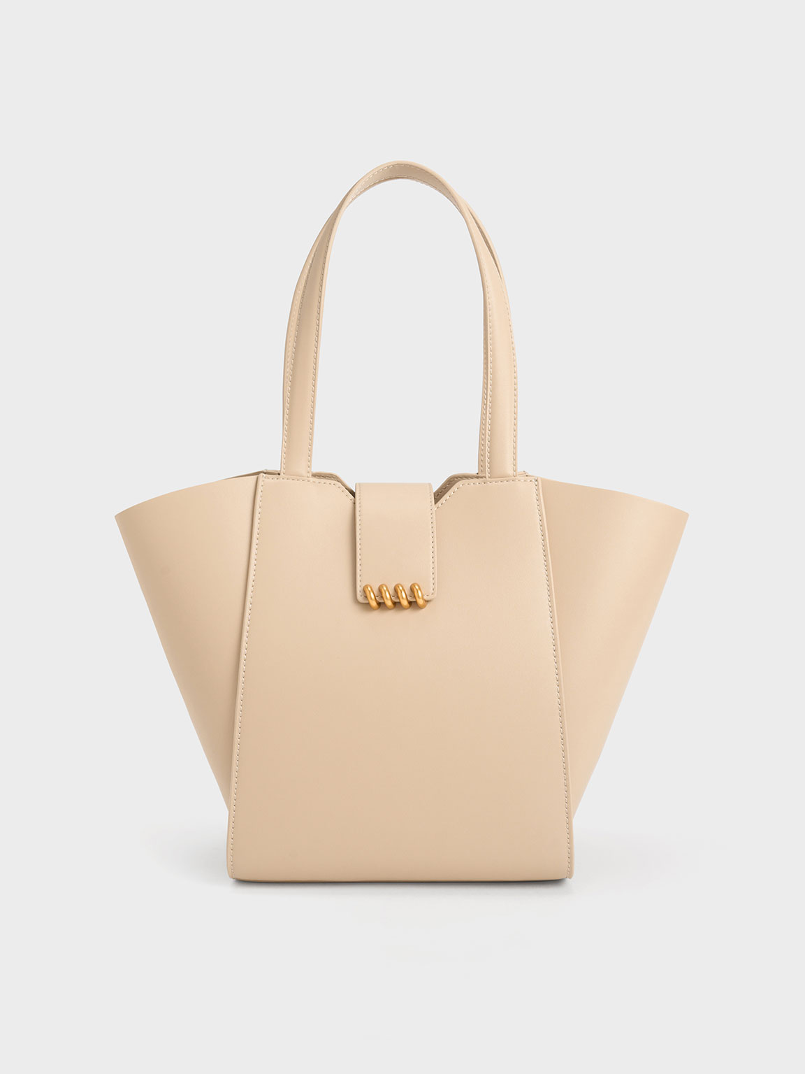 Charles & Keith Osiris Metallic Accent Trapeze Tote In Beige