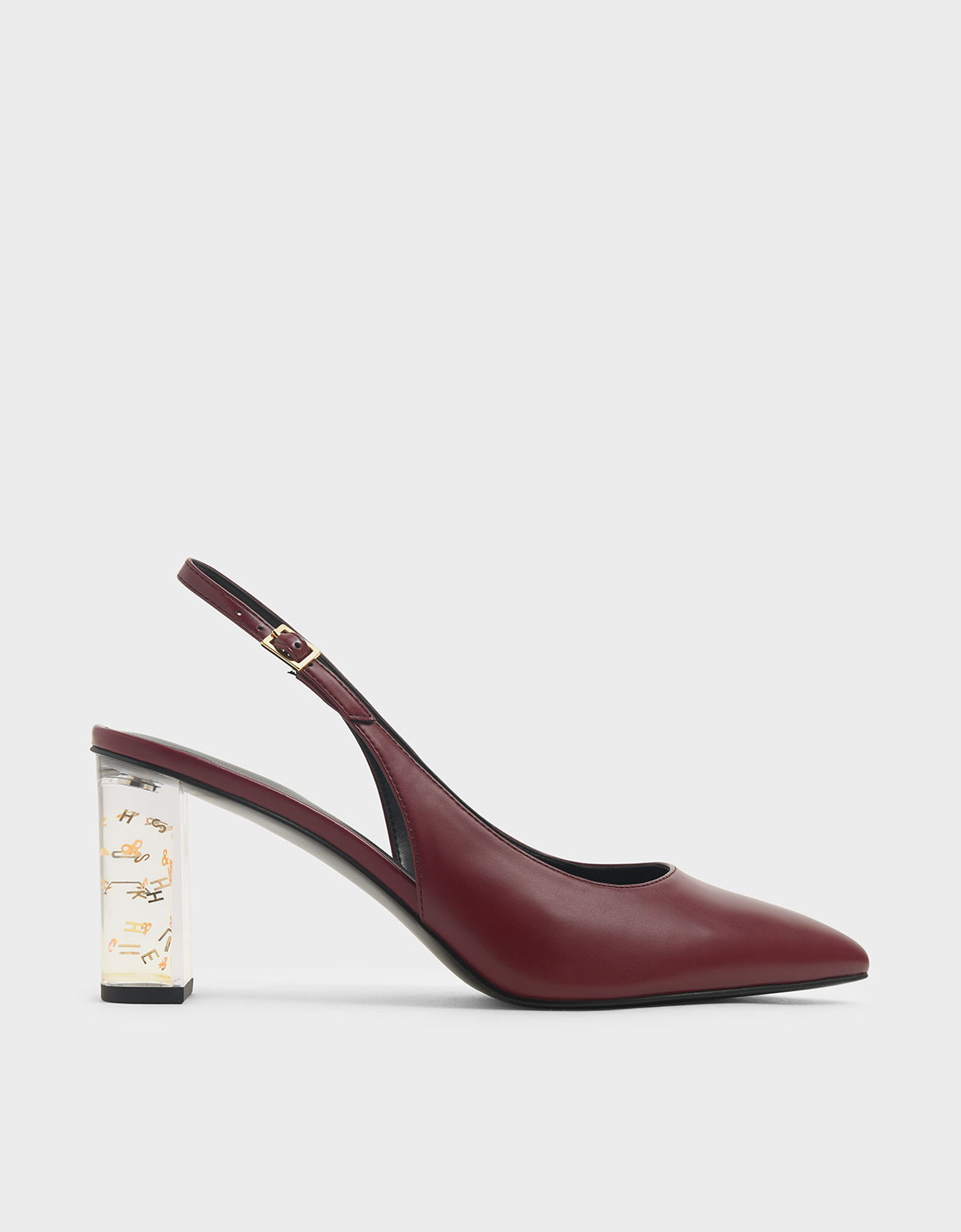 

Lucite Heel Slingback Pumps, Burgundy