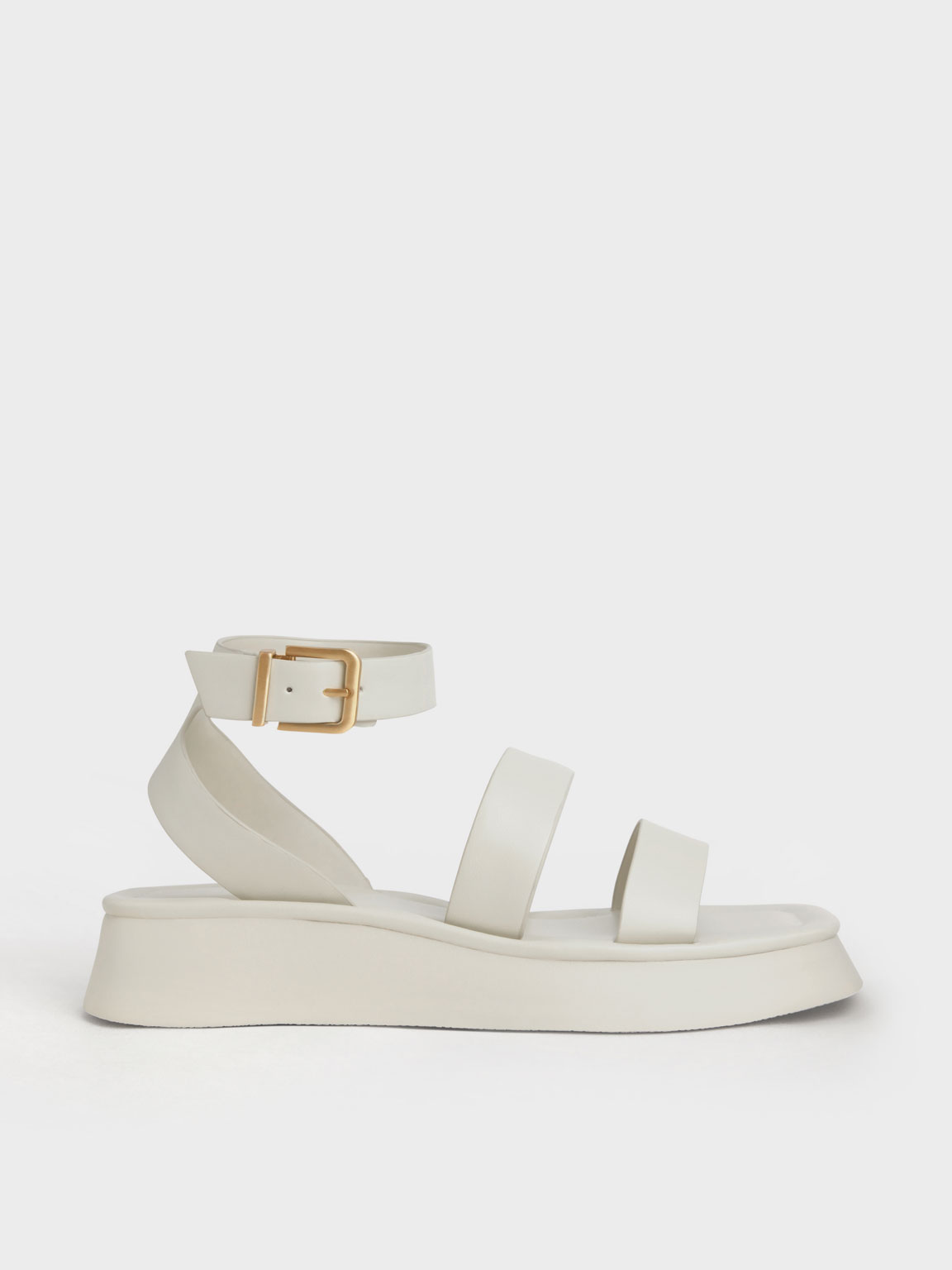 Chalk Square Toe Ankle-Strap Sandals - CHARLES & KEITH UK