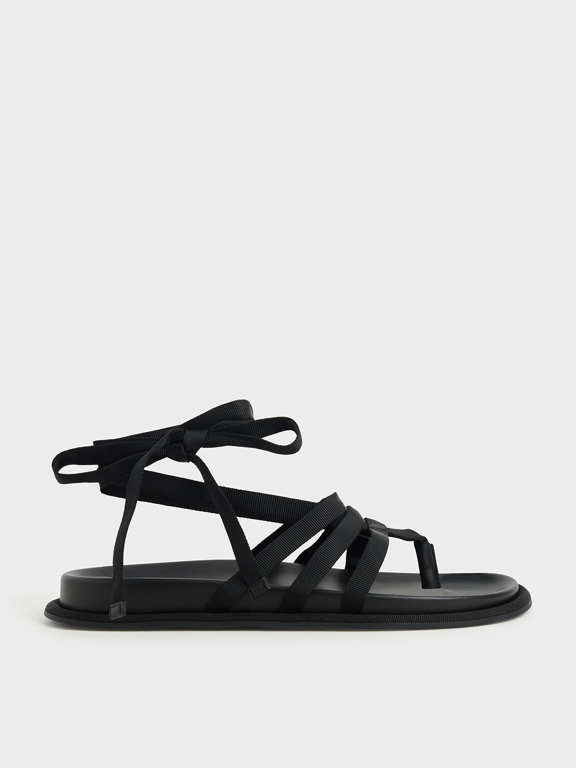 

Grosgrain Tie-Around Thong Sandals, Black