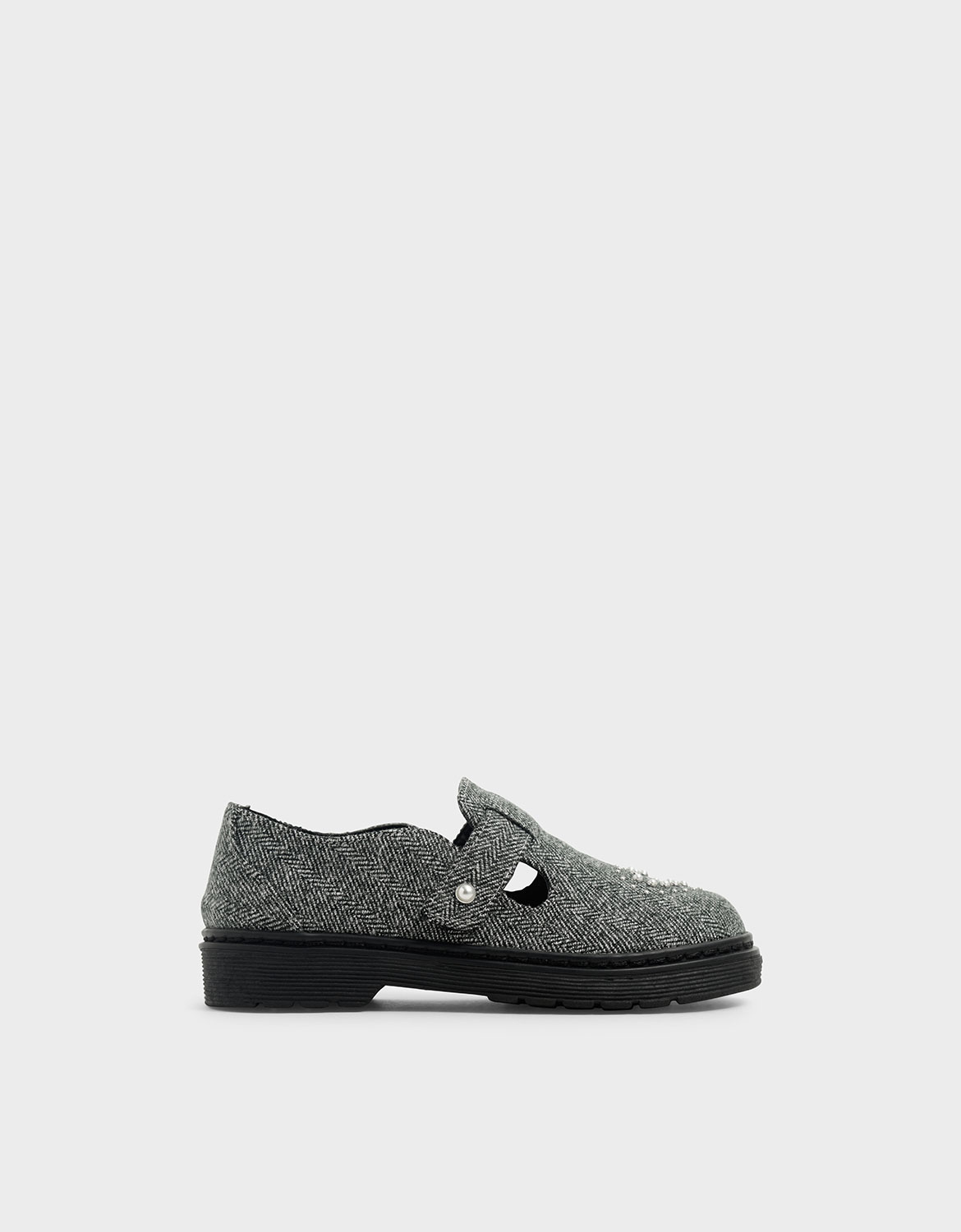 

Girls' Woven Fabric Embellished Loafers, Dark grey