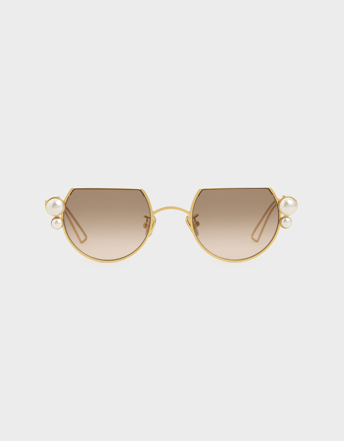 

Swarovski® Crystal Pearl Embellished Cut-Off Round Sunglasses, Gold