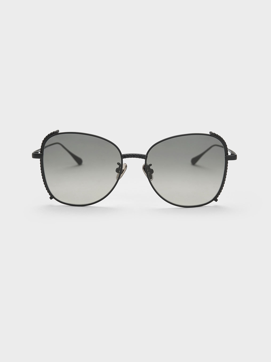 Charles & Keith Embellished Half-frame Butterfly Sunglasses In Black