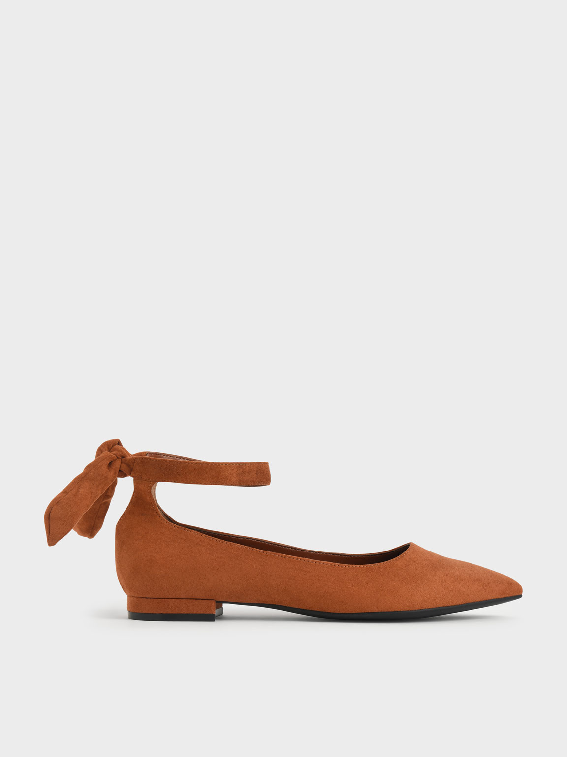 Cognac Textured Ankle Strap Ballerina Flats | CHARLES & KEITH UK