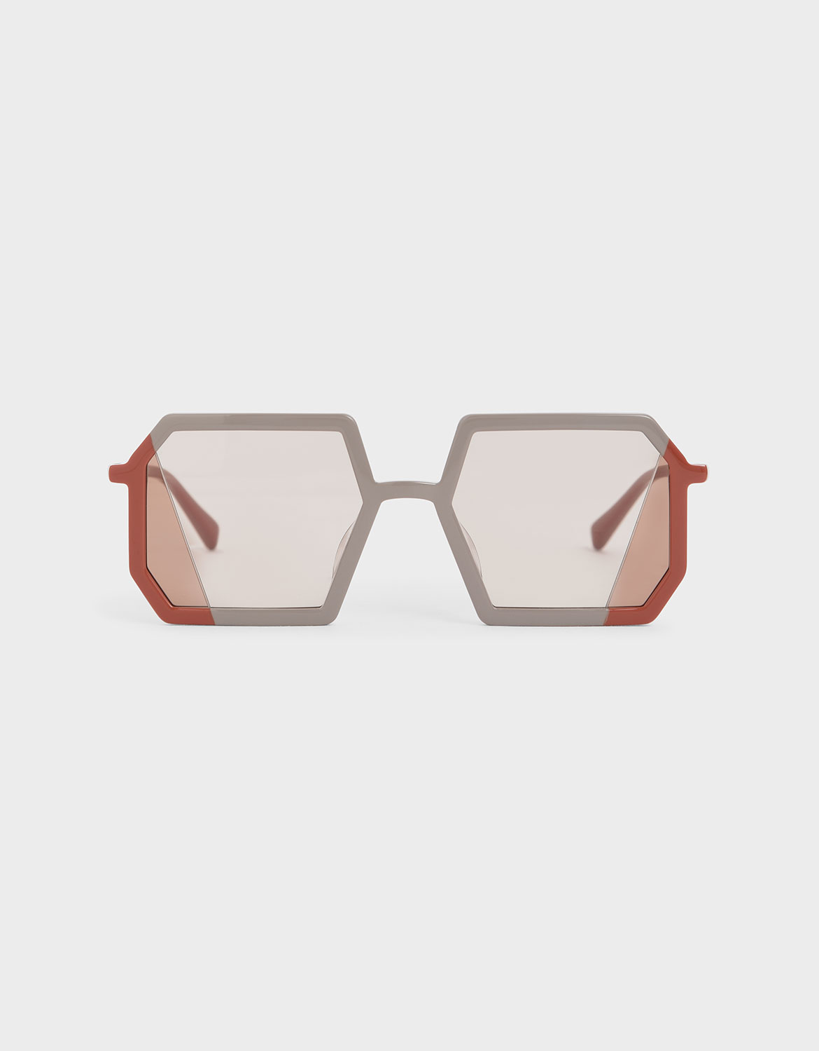 

Two-Tone Geometric Sunglasses, Taupe