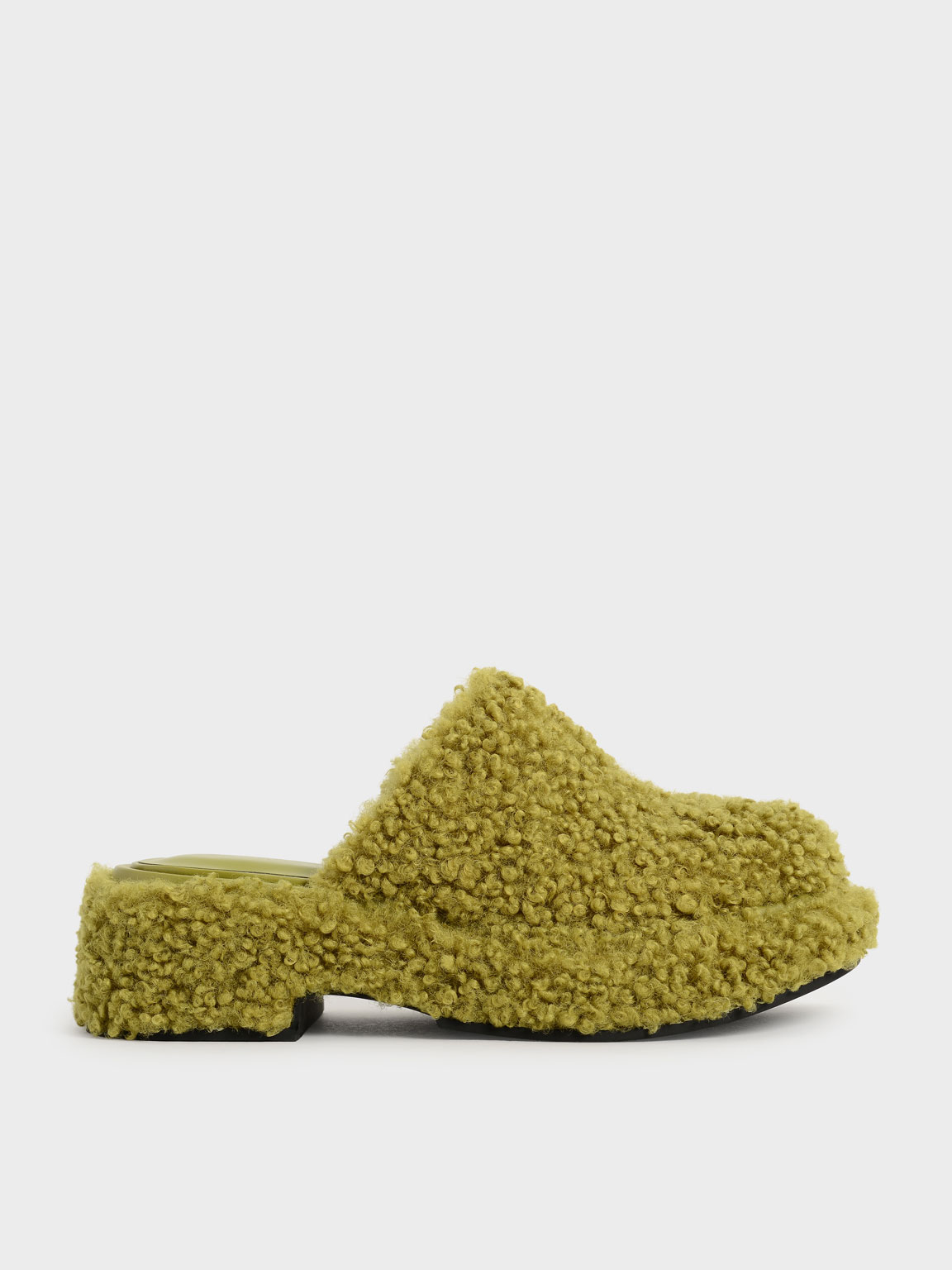 

Furry Platform Clogs, Green