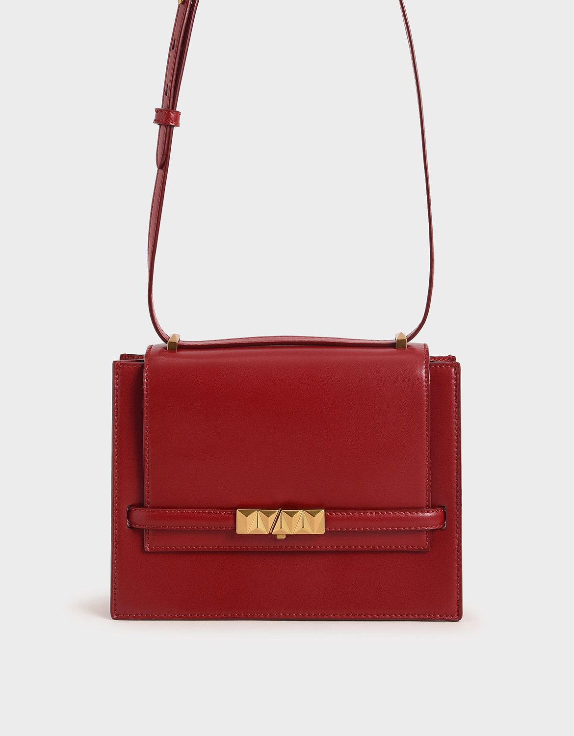 

Metallic Push-Lock Crossbody Bag, Red