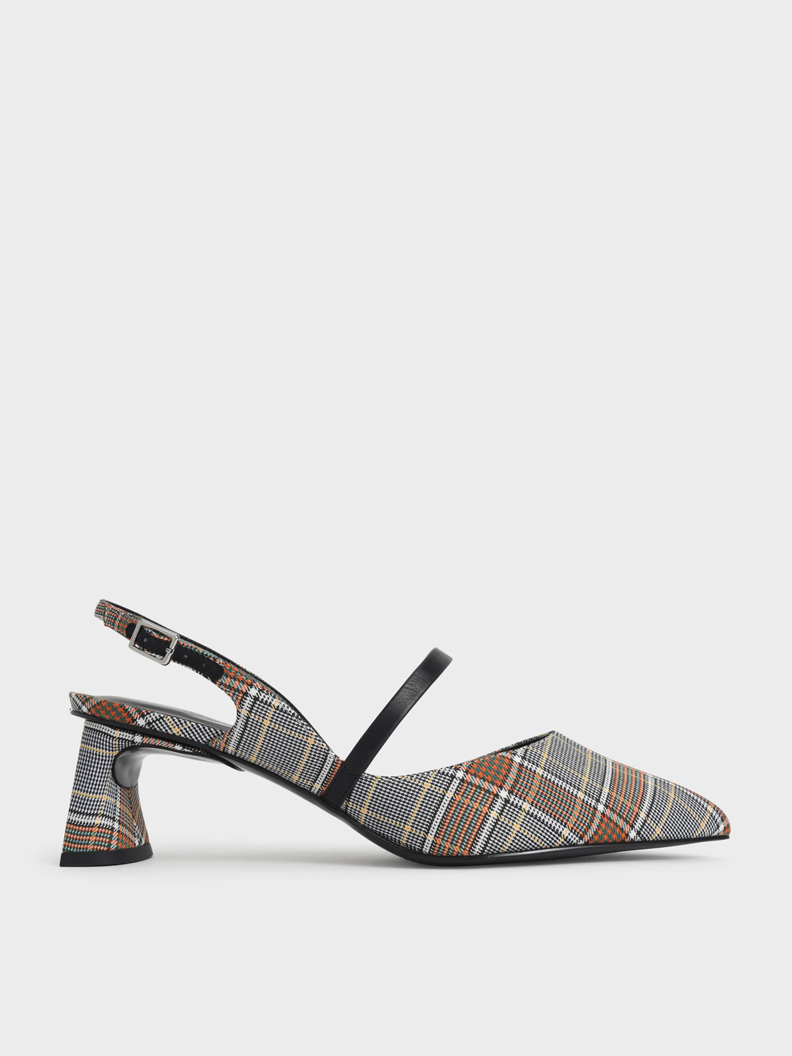 

Check Print Sculptural Heel Slingback Mary Janes, Grey