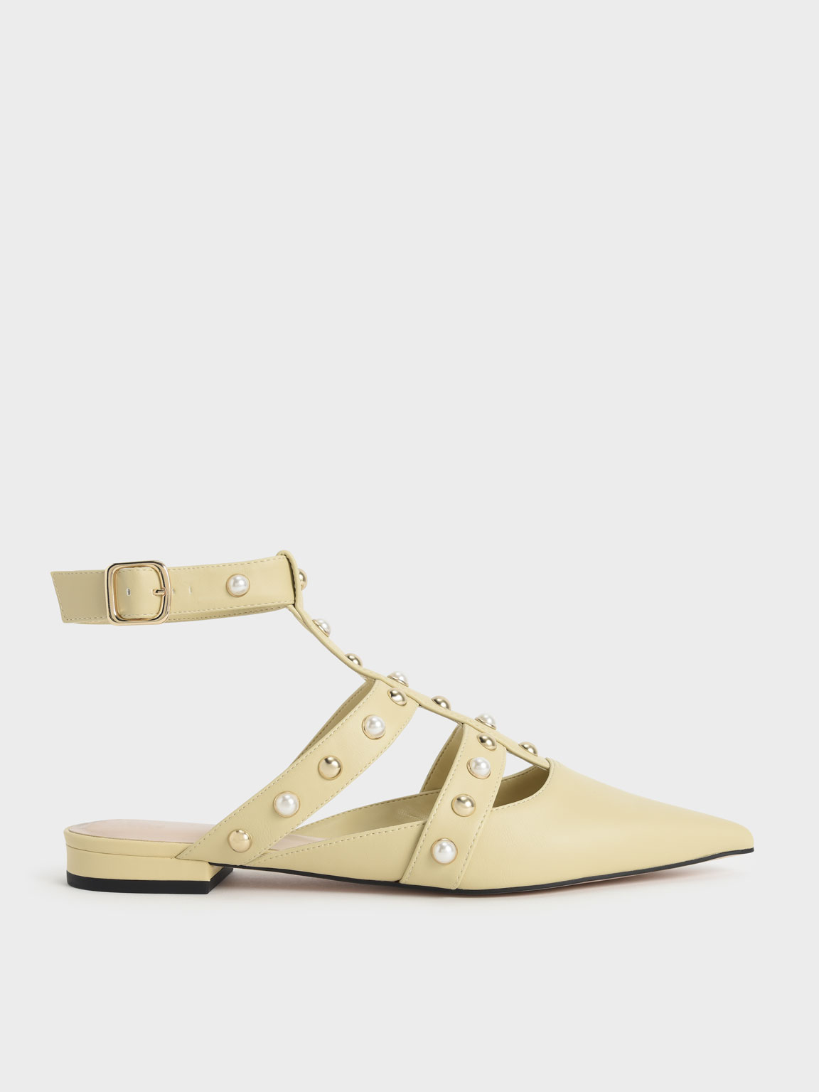 

Caged Embellished Ankle Strap Ballerinas, Yellow