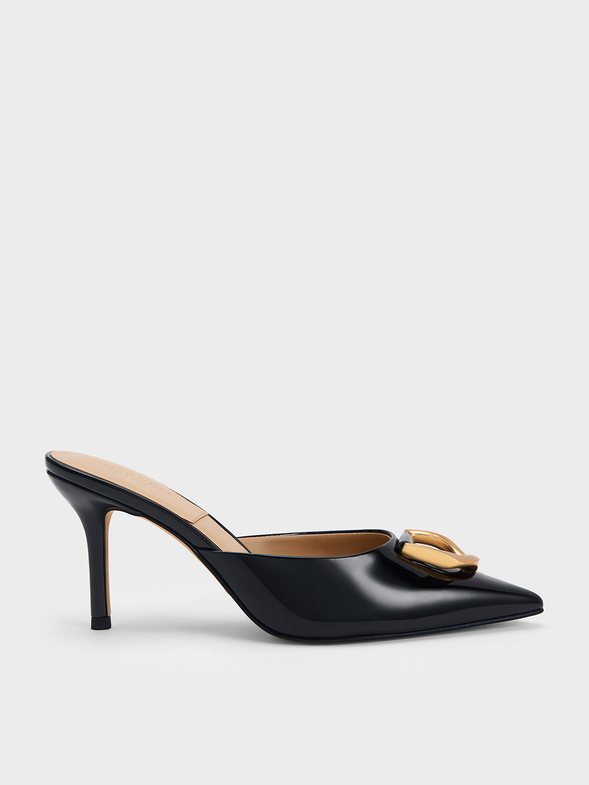 Charles & Keith Gabine Patent Leather Mules In Black