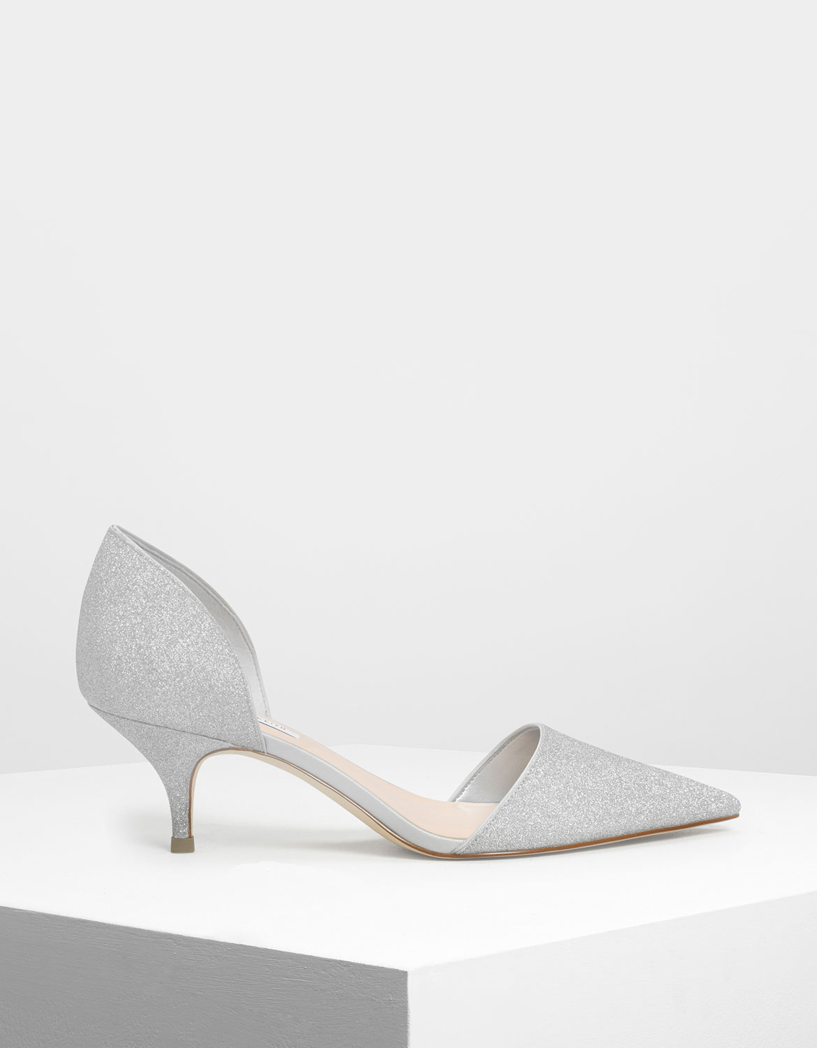

D'Orsay Glitter Fabric Kitten Heel Pumps