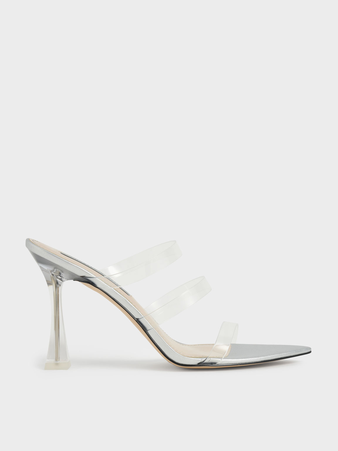 

Clear Strap Sculptural Heel Sandals, Silver