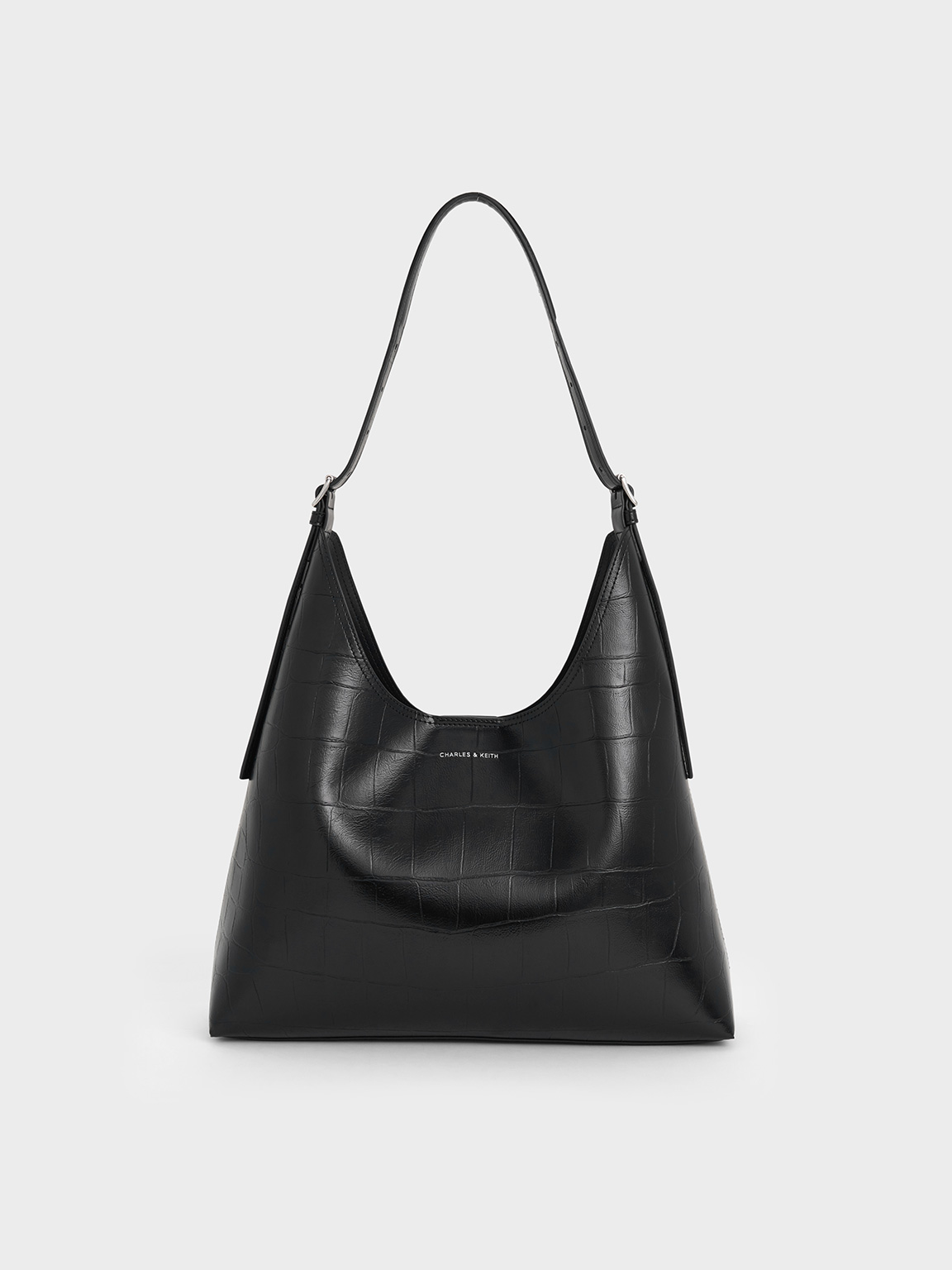 Charles & Keith - Liv Croc-effect Hobo Bag In Noir