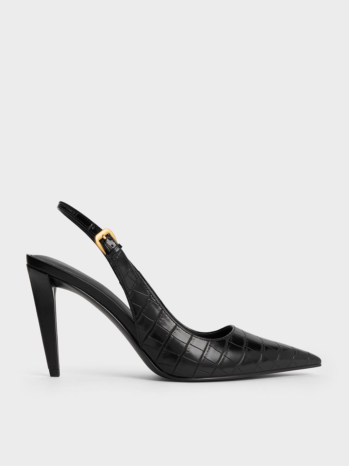 Charles & Keith - Croc-Effect Cone-Heel Pointed-Toe Pumps Charles & Keith - Croc-Effect Cone-Heel Pointed-Toe Pumps