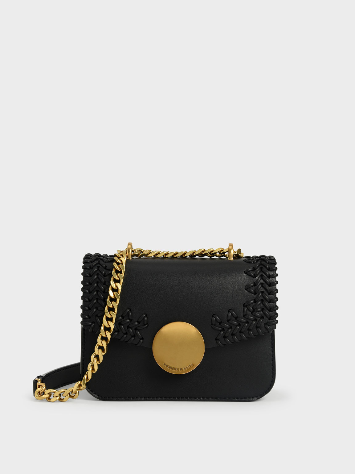 

Woven Double Chain Handle Bag, Black