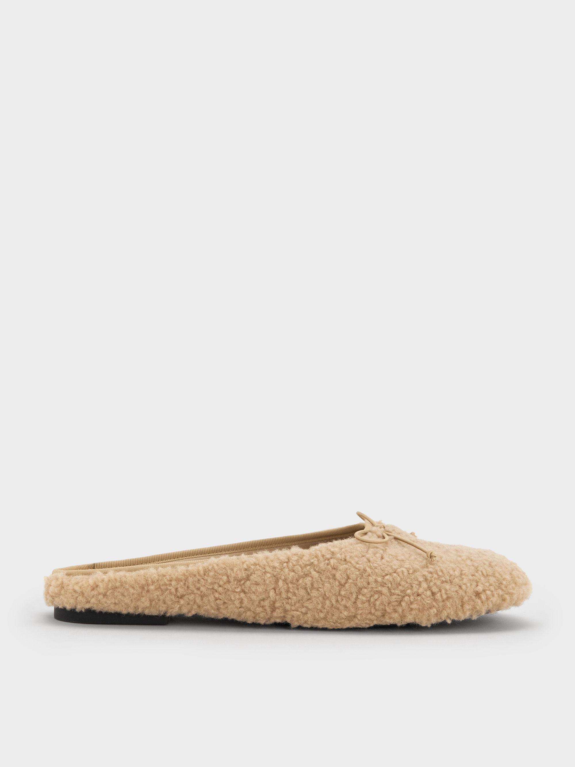 Charles & Keith - Nancy Faux Shearling Bow Ballet Mules In Brown