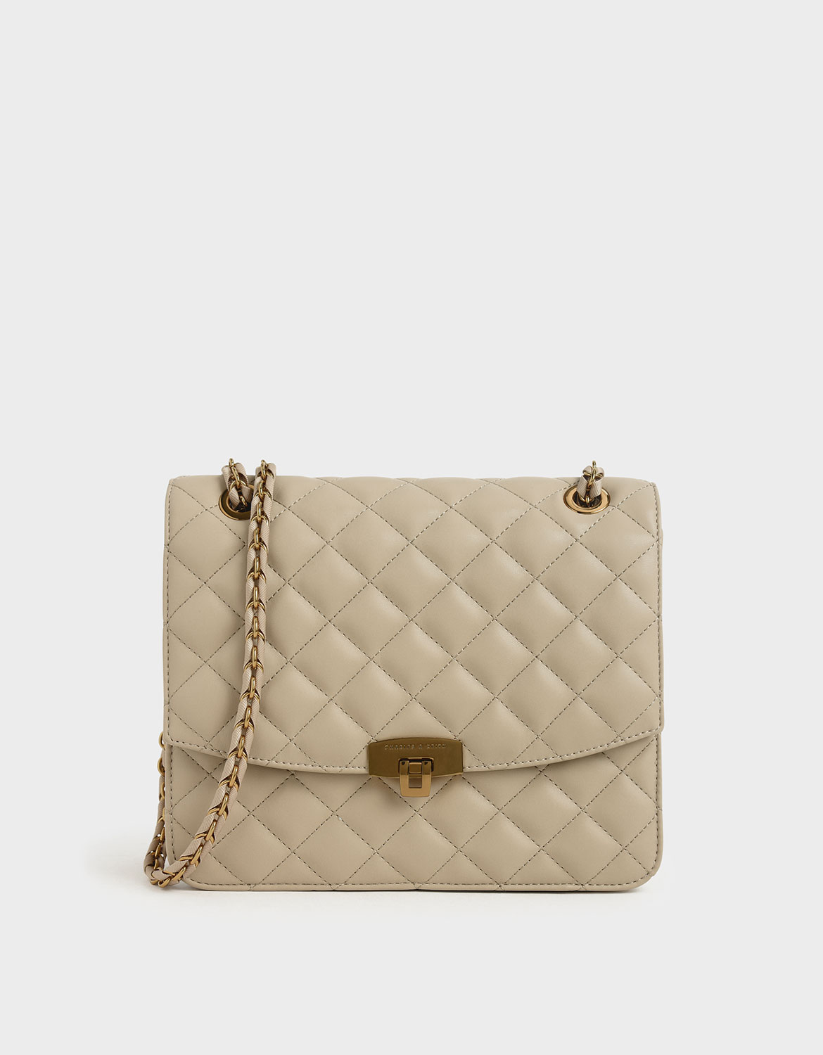 

Quilted Push-Lock Clutch, Taupe
