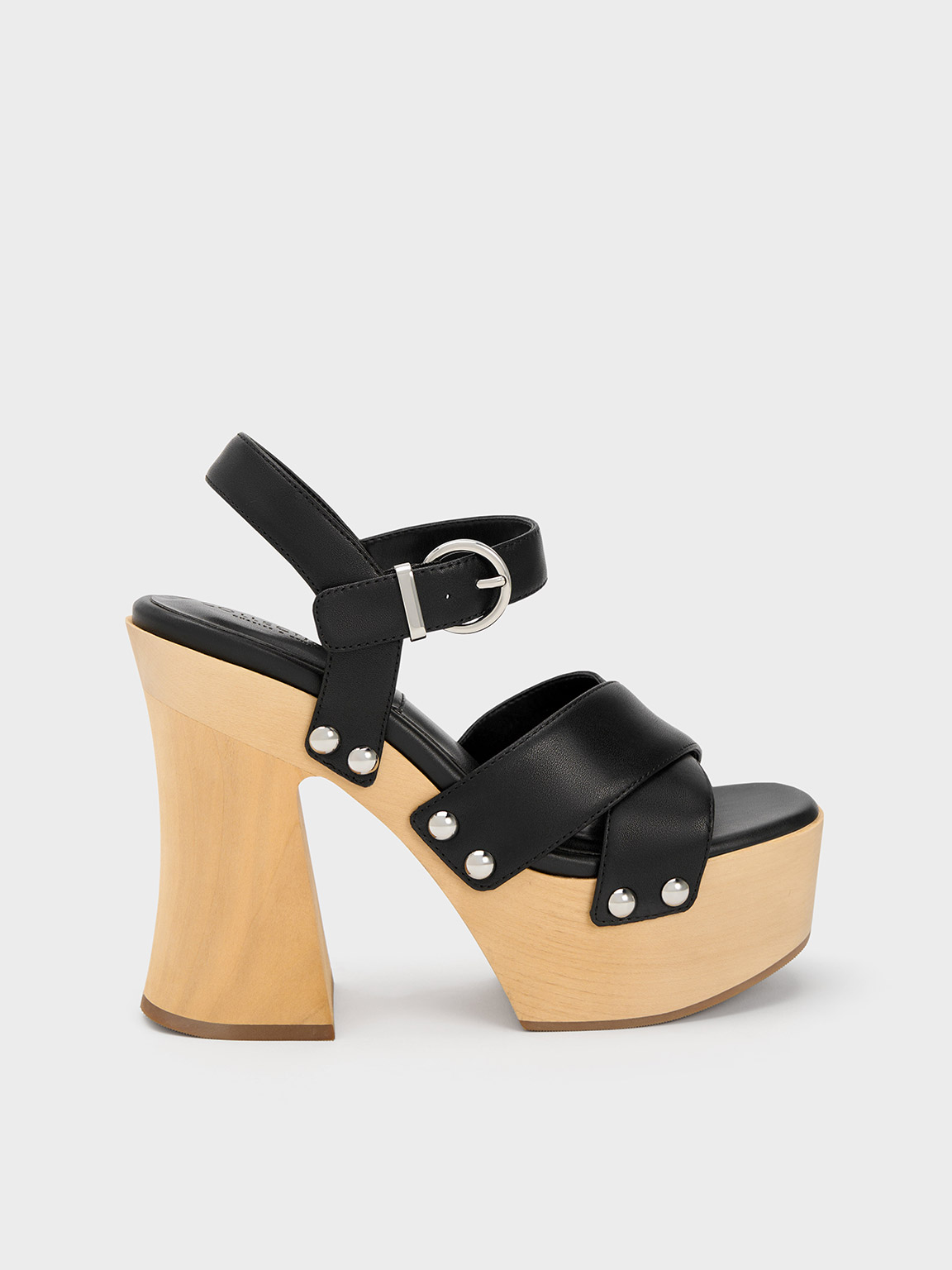 Charles & Keith Tabitha Leather Crossover Sandals In Black