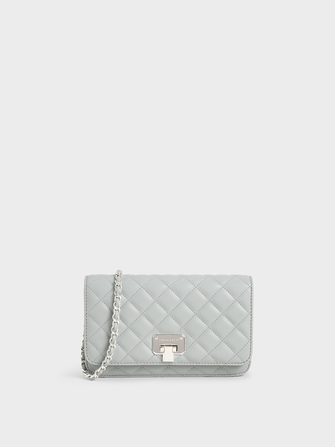 

Quilted Flip-Lock Clutch, Light blue