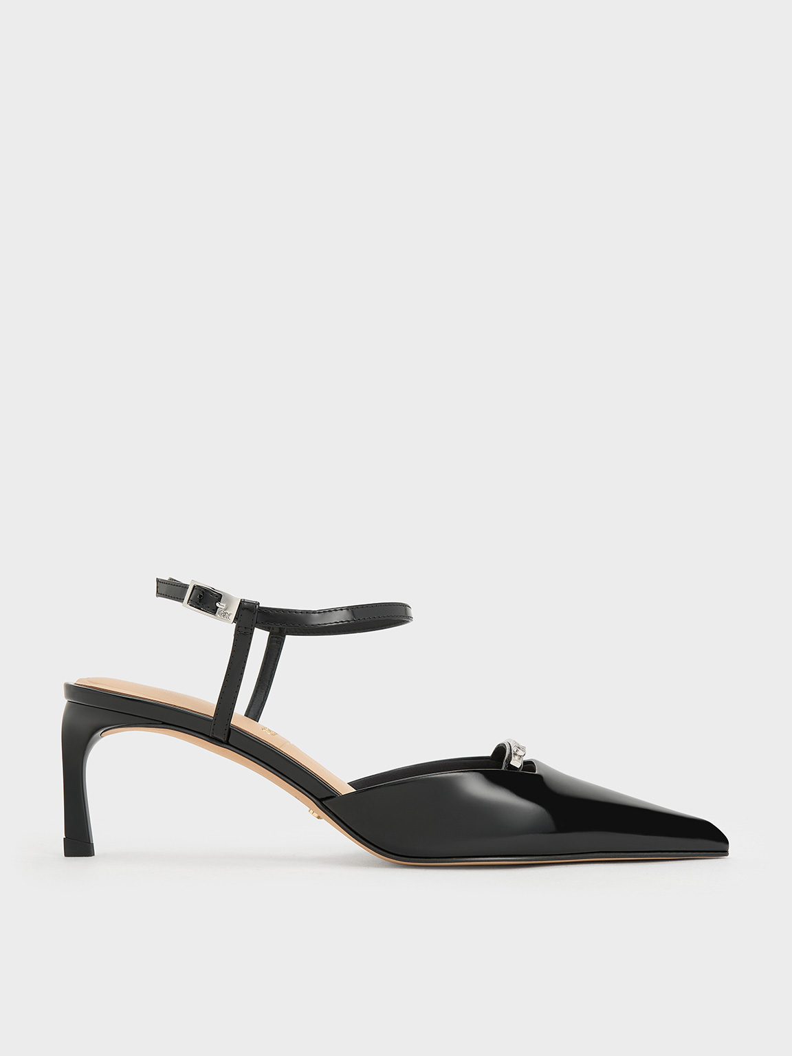 Charles & Keith - Leather Kitten-Heel Ankle-Strap Pointed-Toe Pumps