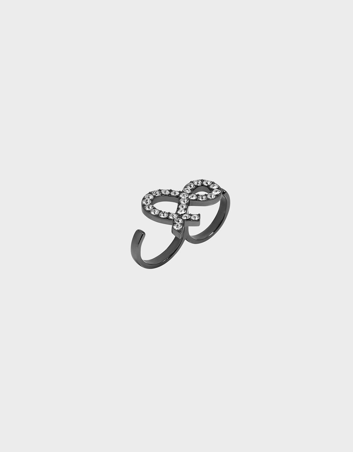 

Crystal Encrusted Ampersand Double Ring, Black