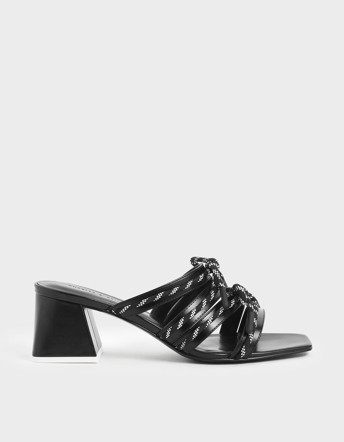

Nylon Lace Strap Slide Sandals, Black