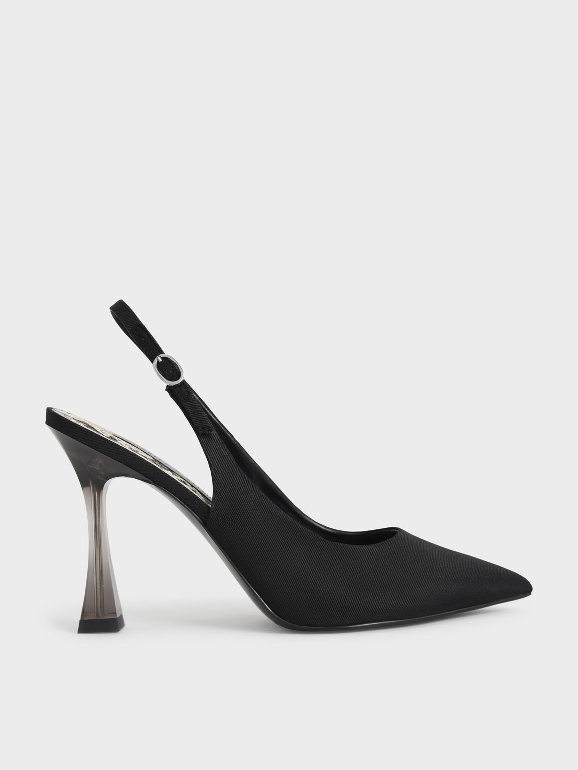 

Clear Sculptural Heel Slingback Pumps, Black