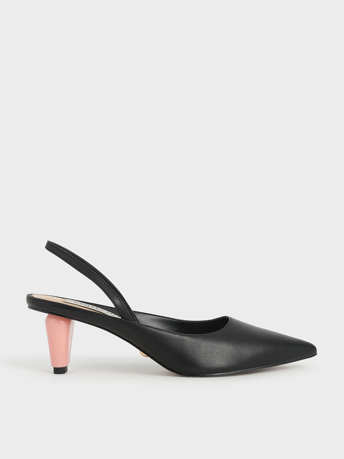 

Leather Sculptural Heel Slingback Pumps, Black