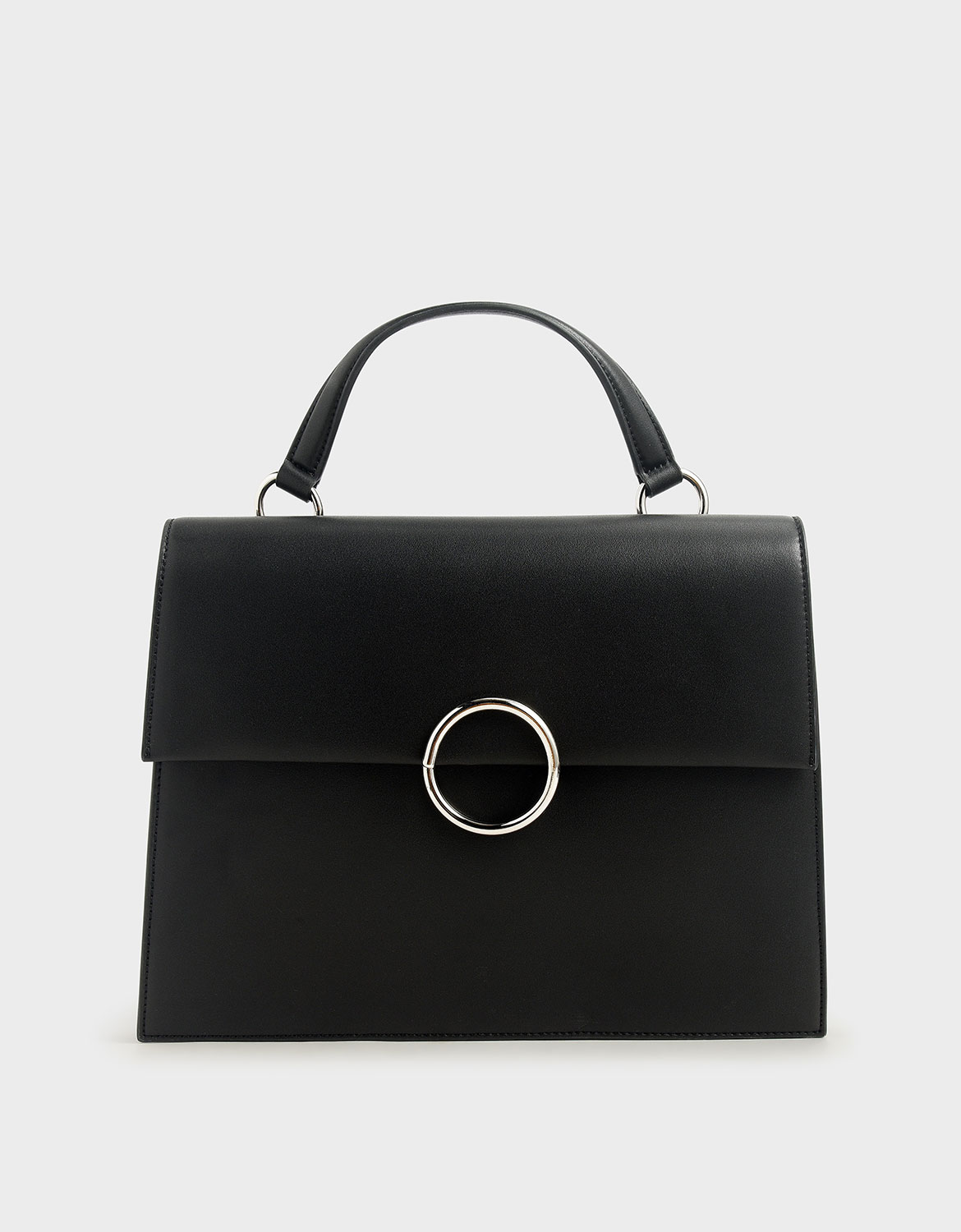 

Ring Detail Large Top Handle Bag, Black