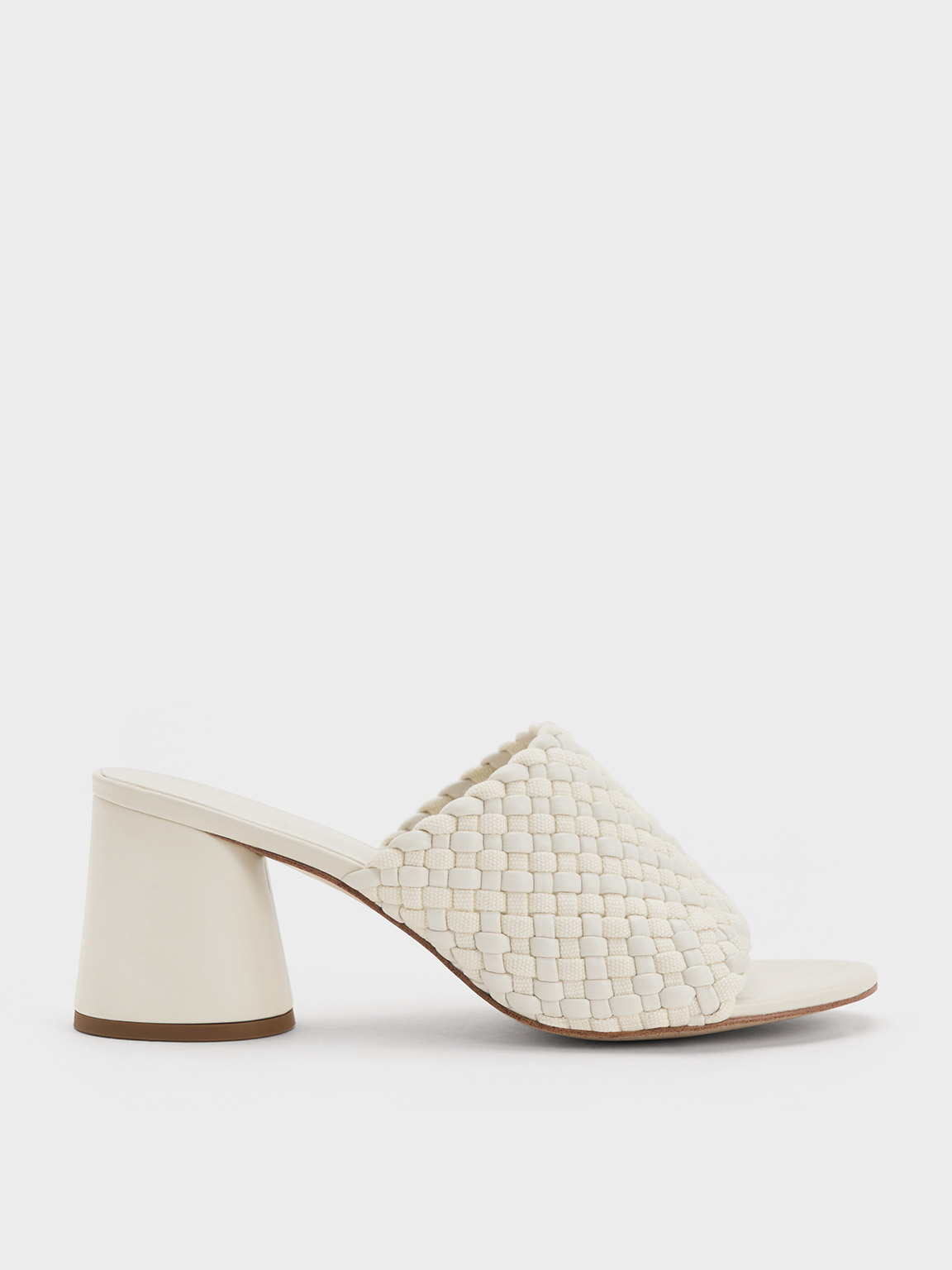 Charles & Keith Interwoven Block Heel Mules In Chalk