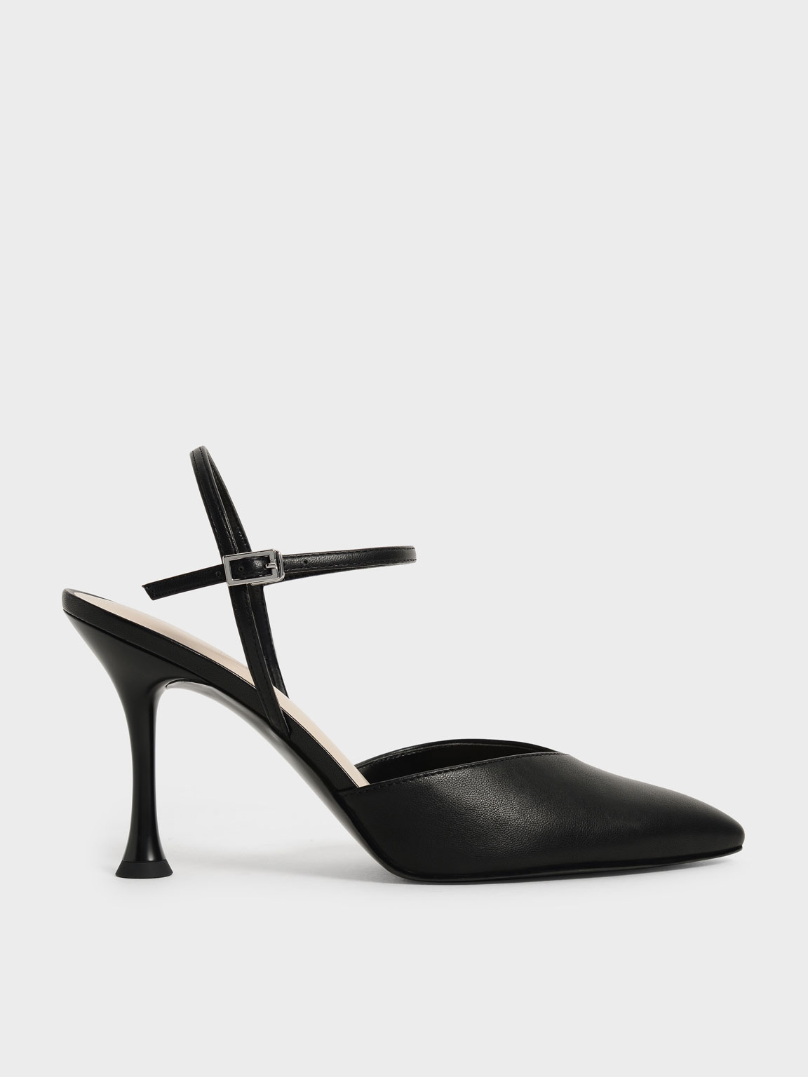 

Sculptural Heel Ankle Strap Pumps, Black