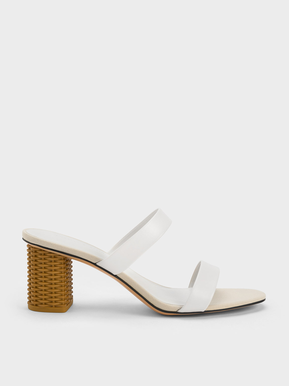 White Rattan Block Heel Sandals - CHARLES & KEITH UK