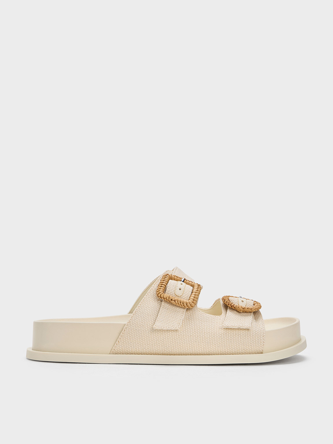 Shop Charles & Keith - Woven-buckle Double-strap Sandals In Chalk