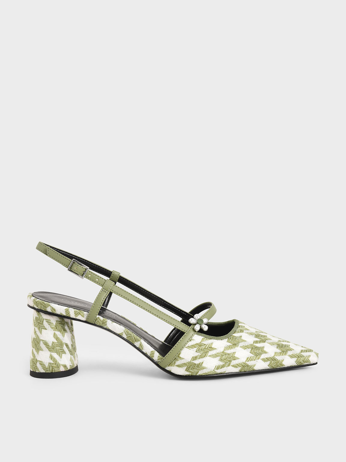 

Houndstooth Flower Embellished Slingback Mary Janes